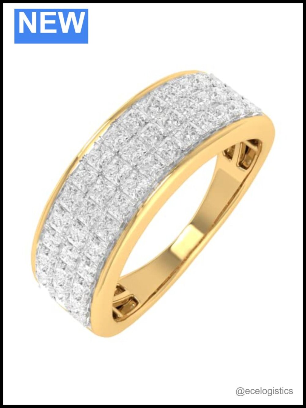 1 Carat 3-Row Diamond Wedding Band Ring in 14K Gold